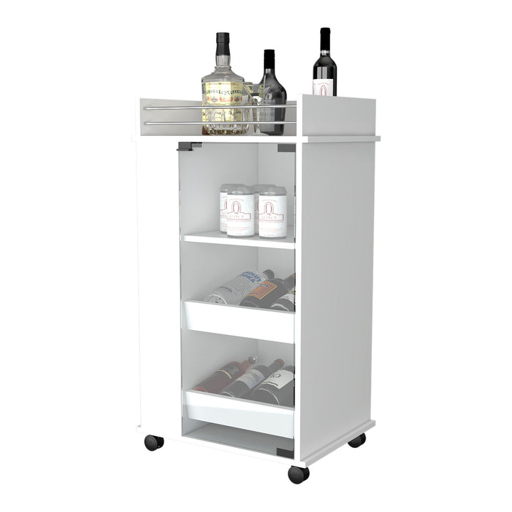 White Rolling Bar Cart With Wine Storage