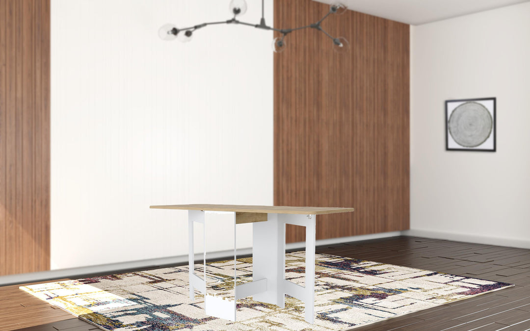 24" Brown And White Folding Sled Base Dining Table