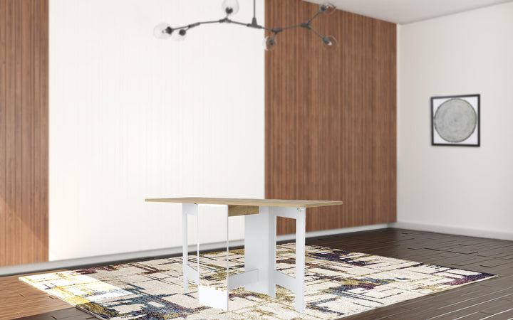 24" Brown And White Folding Sled Base Dining Table