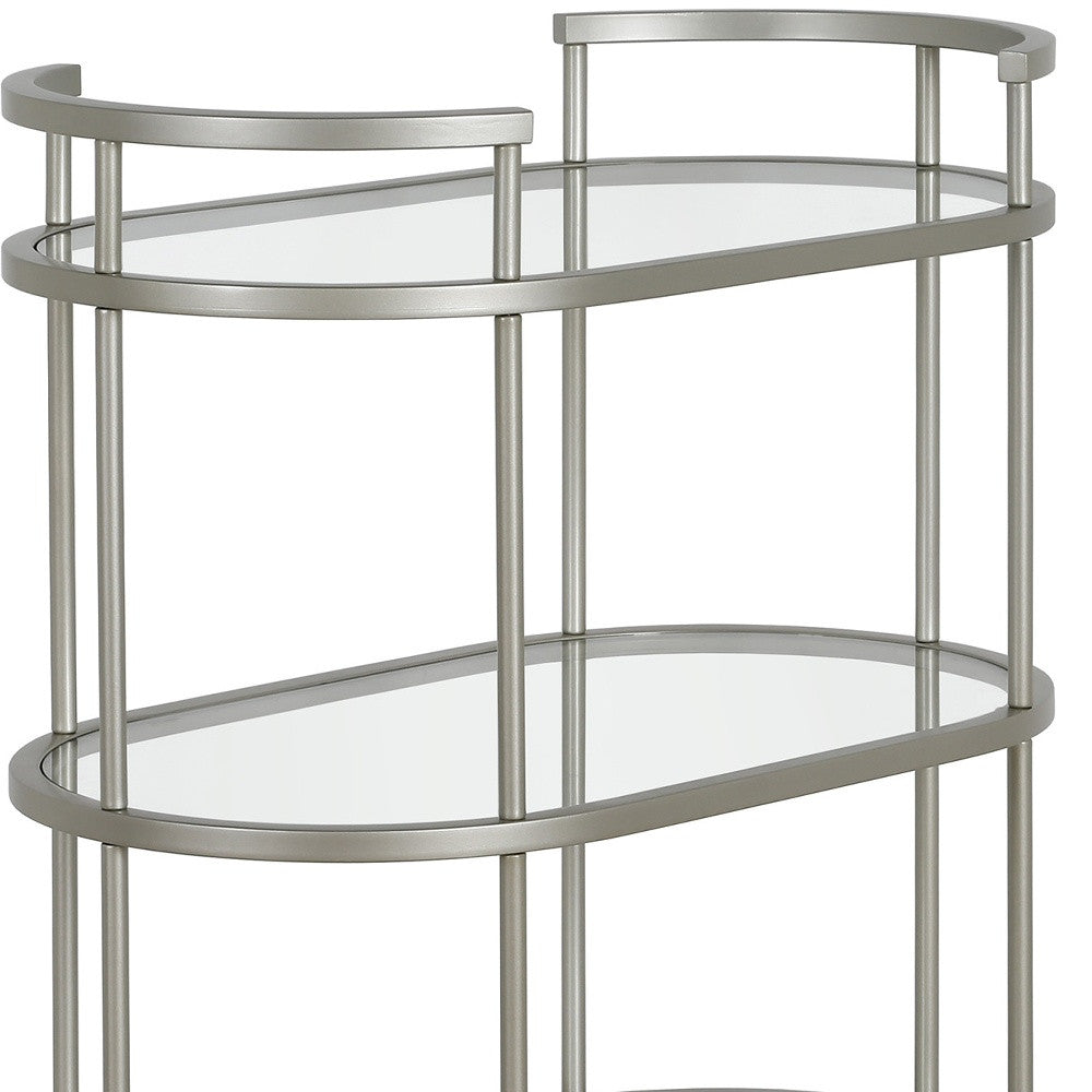 Nickel Steel And Glass Oval Rolling Bar Cart