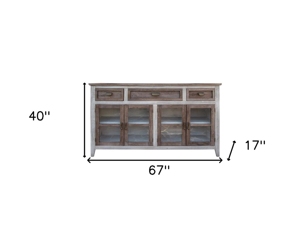 67" Brown Solid and Manufactured Wood Distressed Credenza