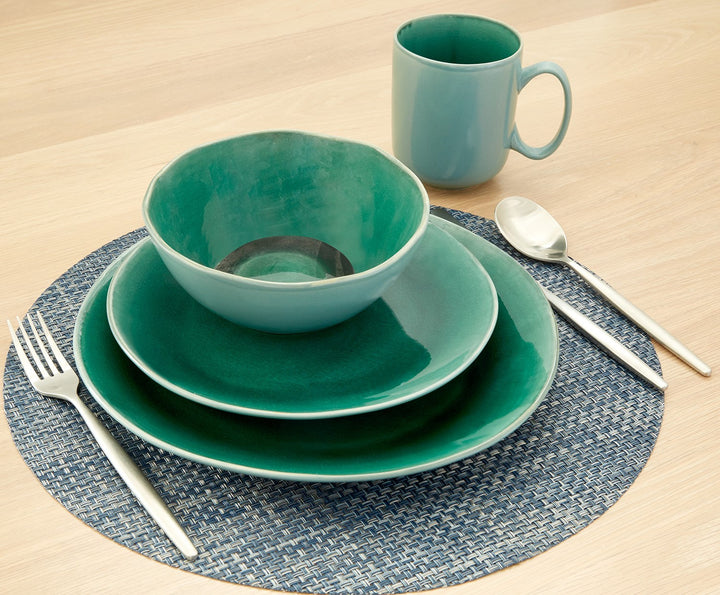 Green Sixteen Piece Ceramic Service For Four Dinnerware Set