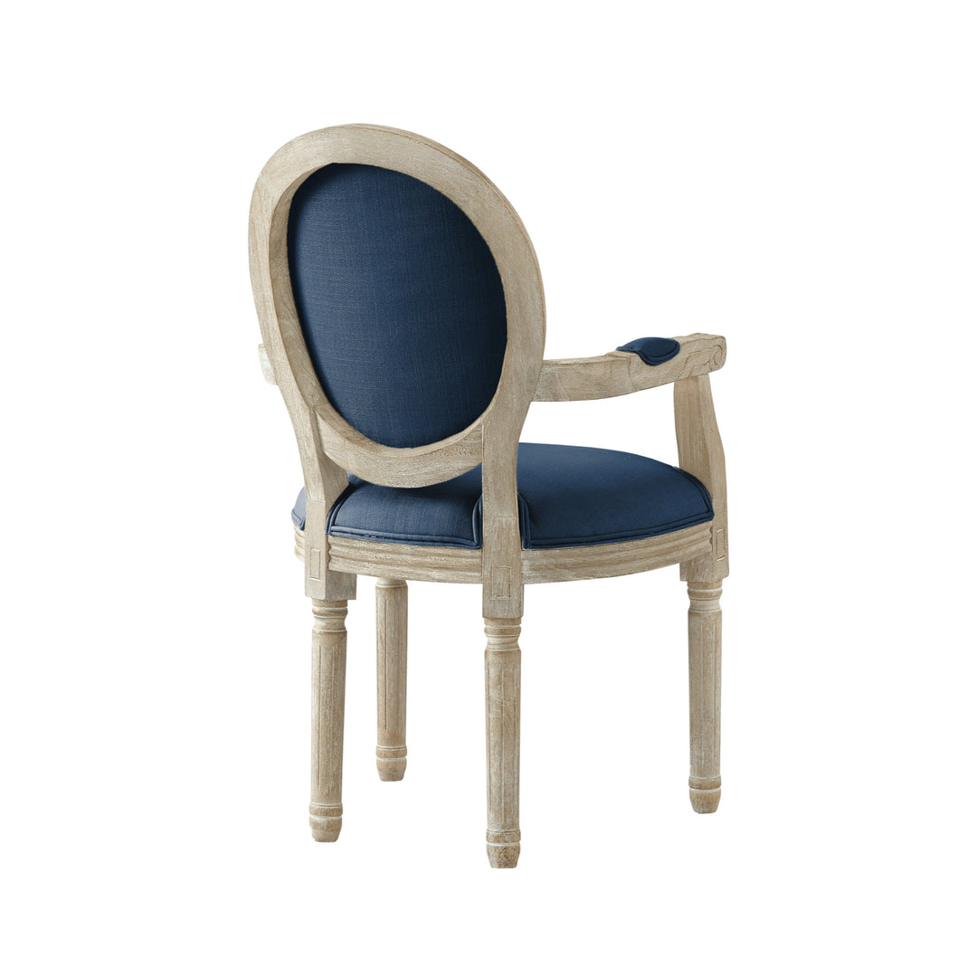 Tufted Navy Blue and Brown Upholstered Linen Dining Arm Chair