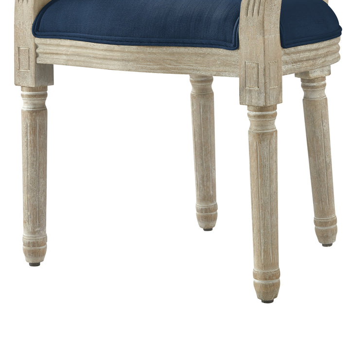 Tufted Navy Blue and Brown Upholstered Linen Dining Arm Chair