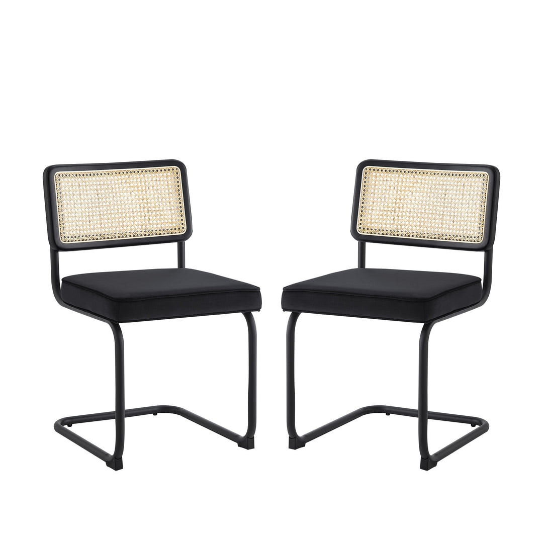 Set of Two Black Upholstered Velvet Dining Side Chairs