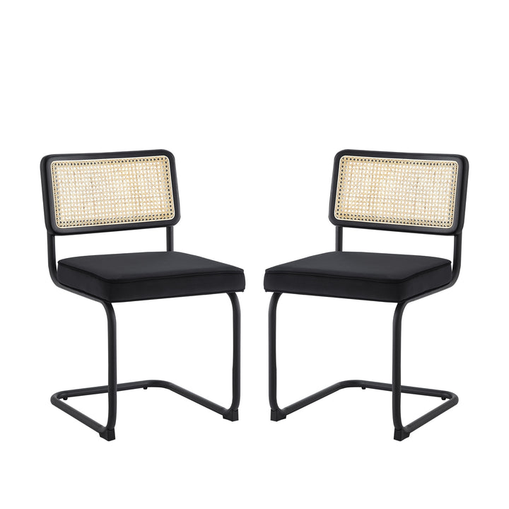 Set of Two Black Upholstered Velvet Dining Side Chairs