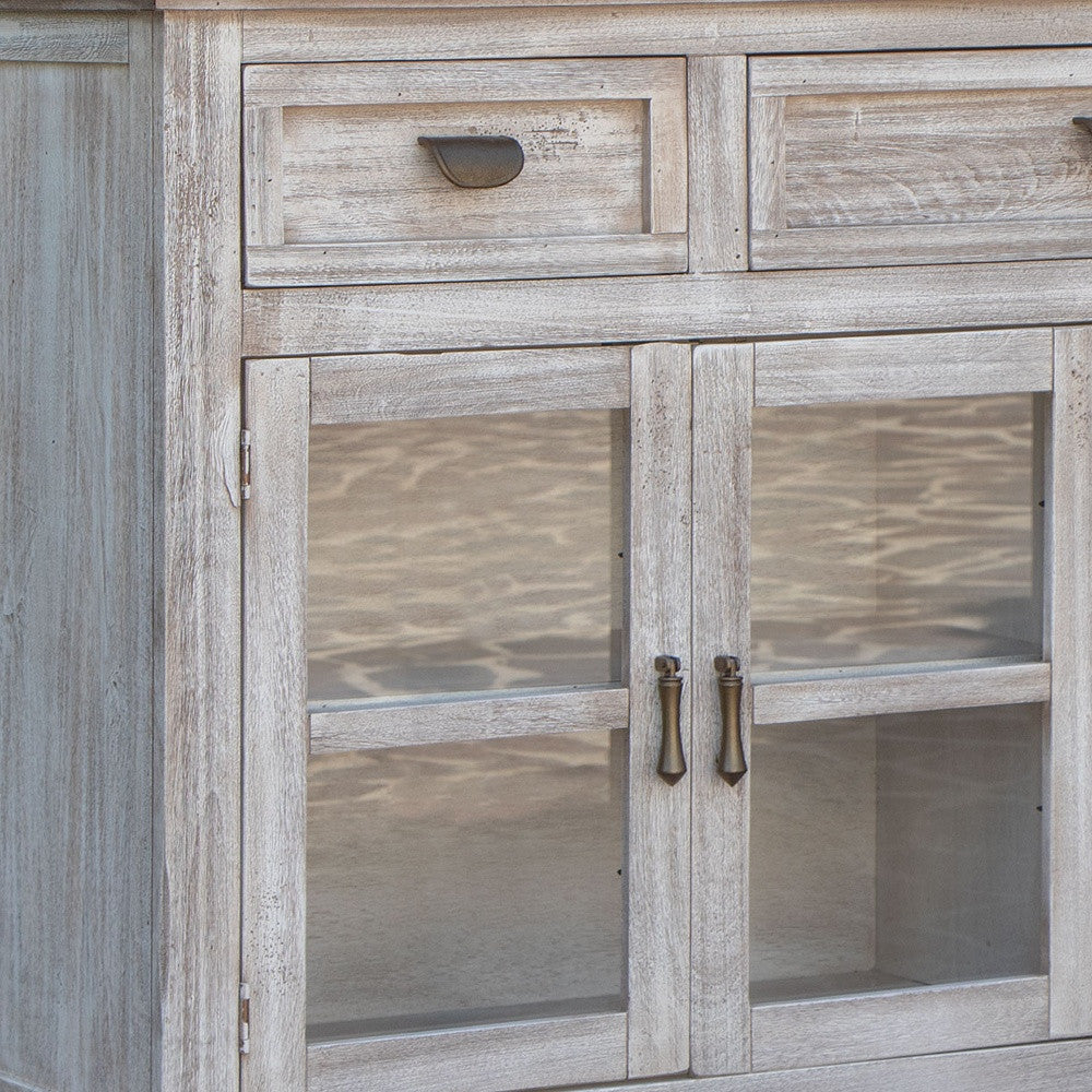 67" White Solid and Manufactured Wood Distressed Credenza