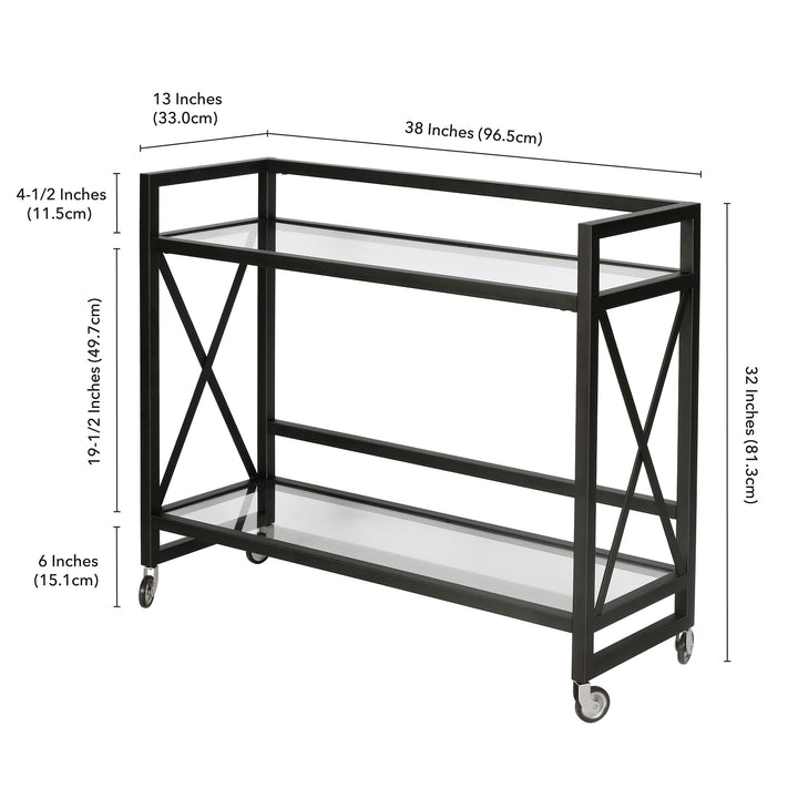 Black Steel And Glass Rolling Bar Cart