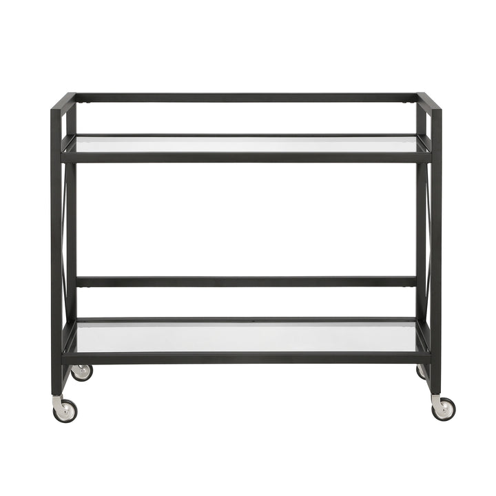 Black Steel And Glass Rolling Bar Cart