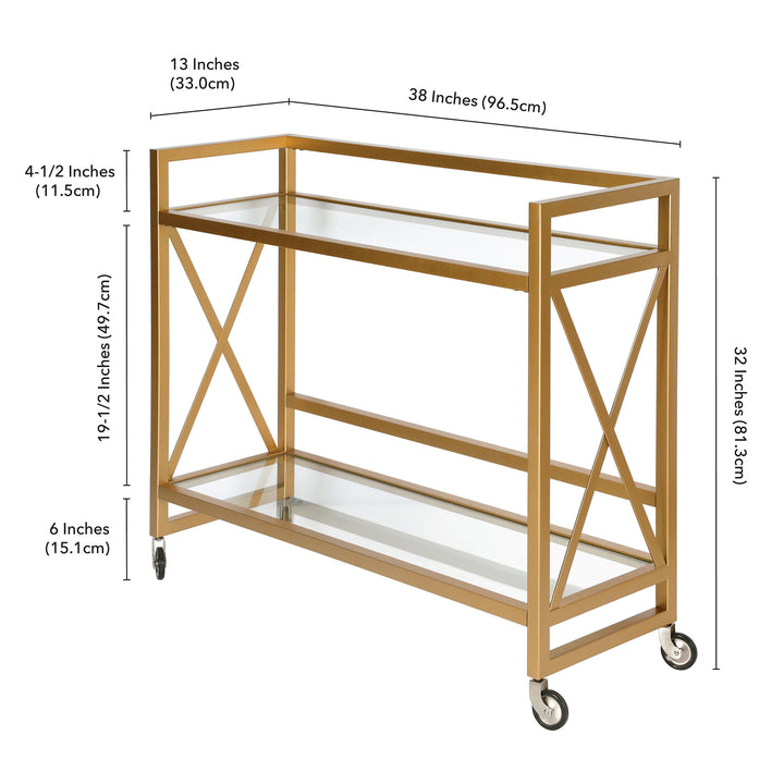 Brass Steel And Glass Rolling Bar Cart