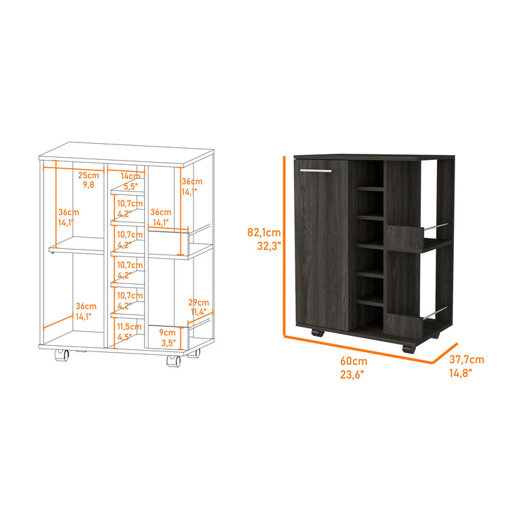 Espresso Rolling Bar Cart With Wine Storage