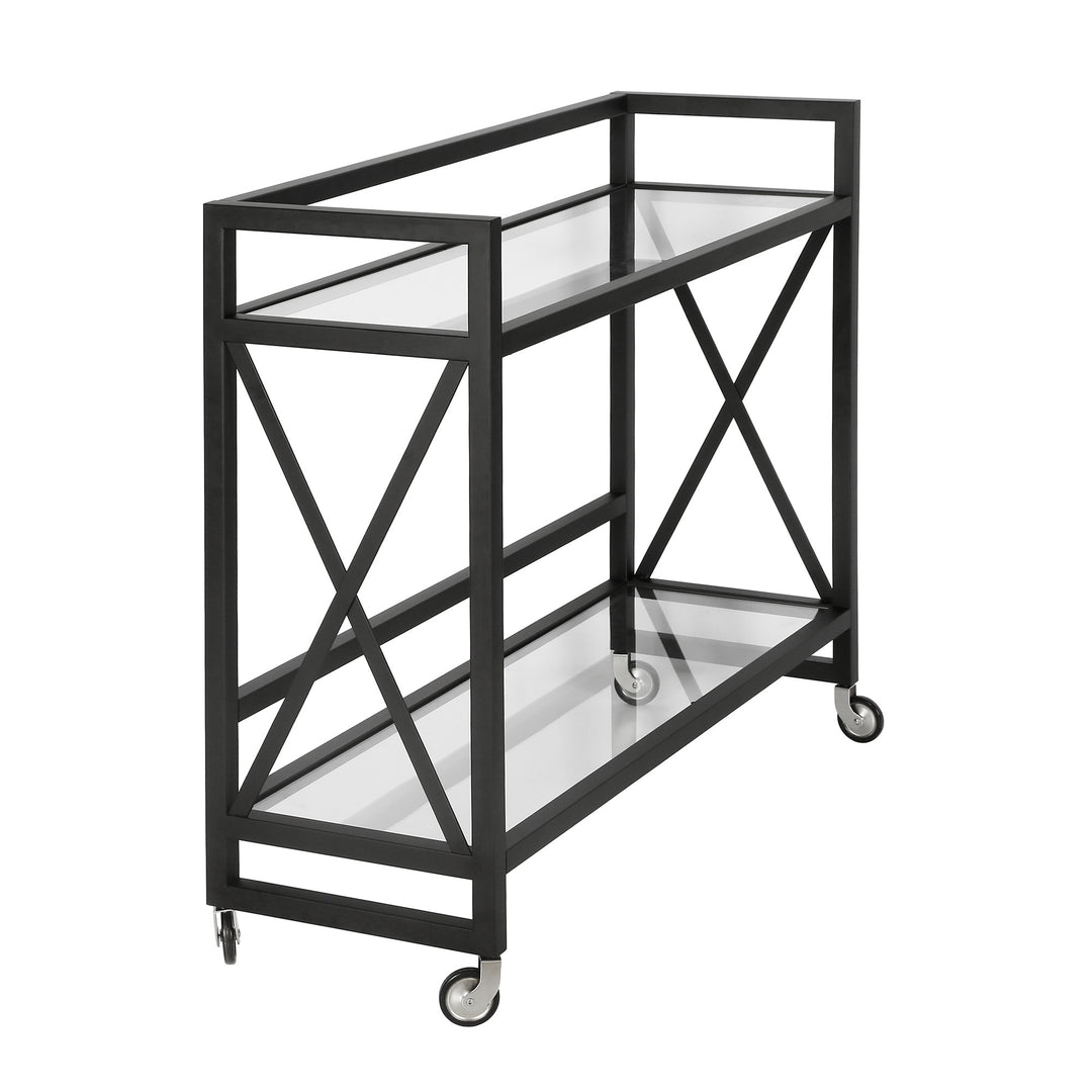 Black Steel And Glass Rolling Bar Cart