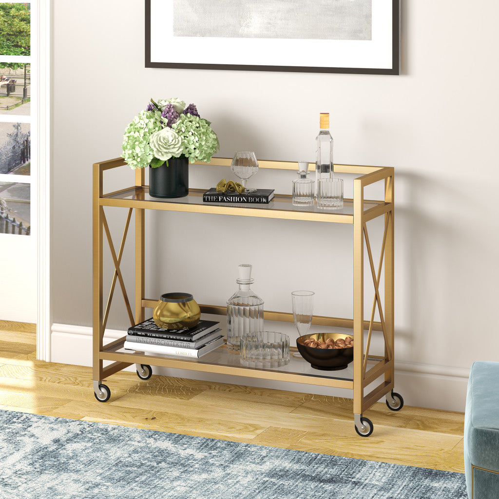 Brass Steel And Glass Rolling Bar Cart