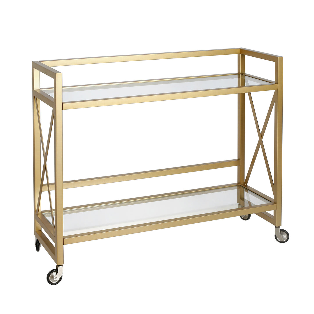 Brass Steel And Glass Rolling Bar Cart