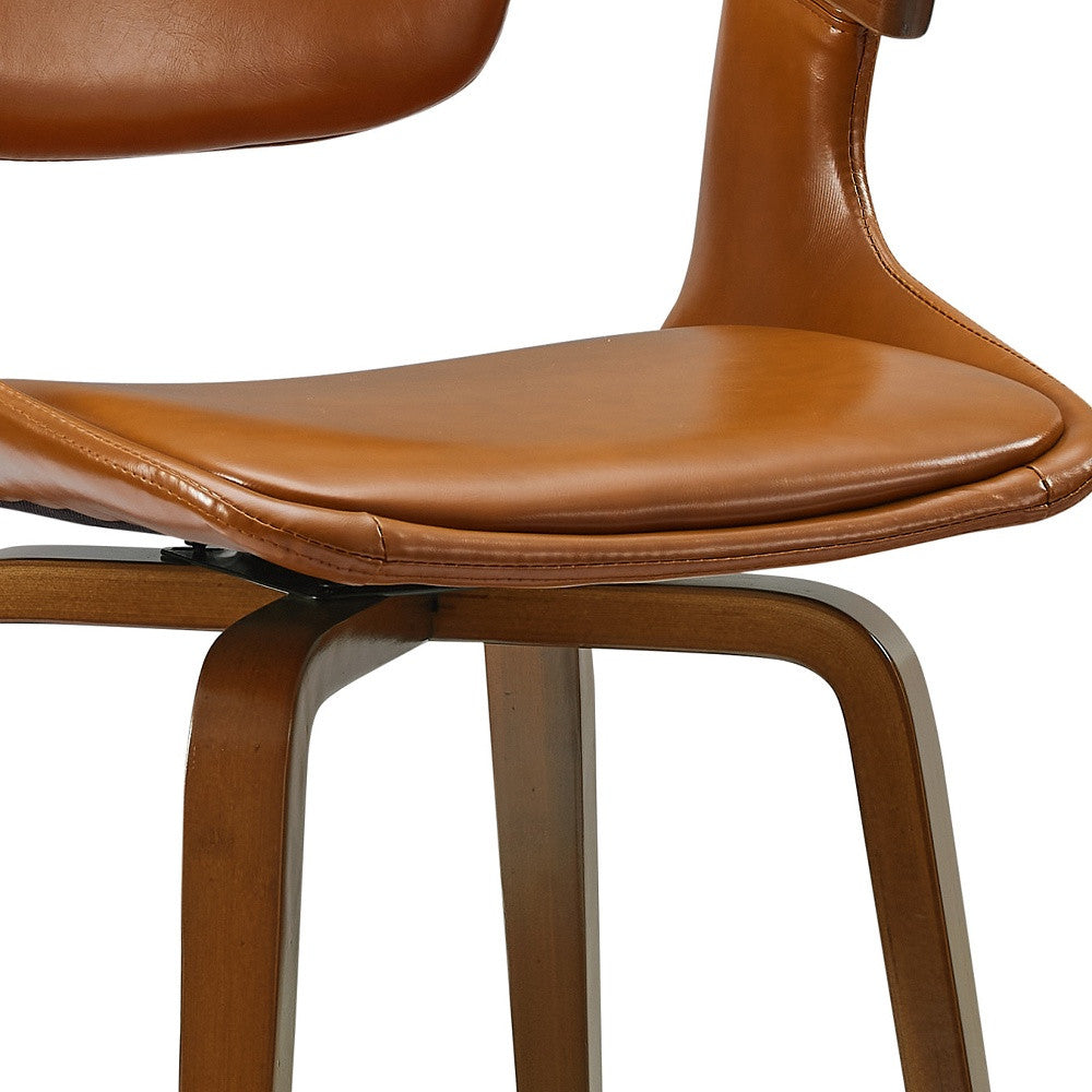 Brown And Natural Upholstered Faux Leather Dining Arm Chair