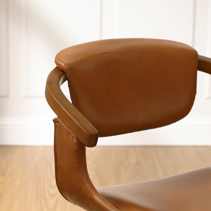 Brown And Natural Upholstered Faux Leather Dining Arm Chair