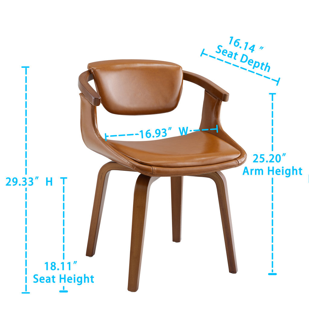 Brown And Natural Upholstered Faux Leather Dining Arm Chair