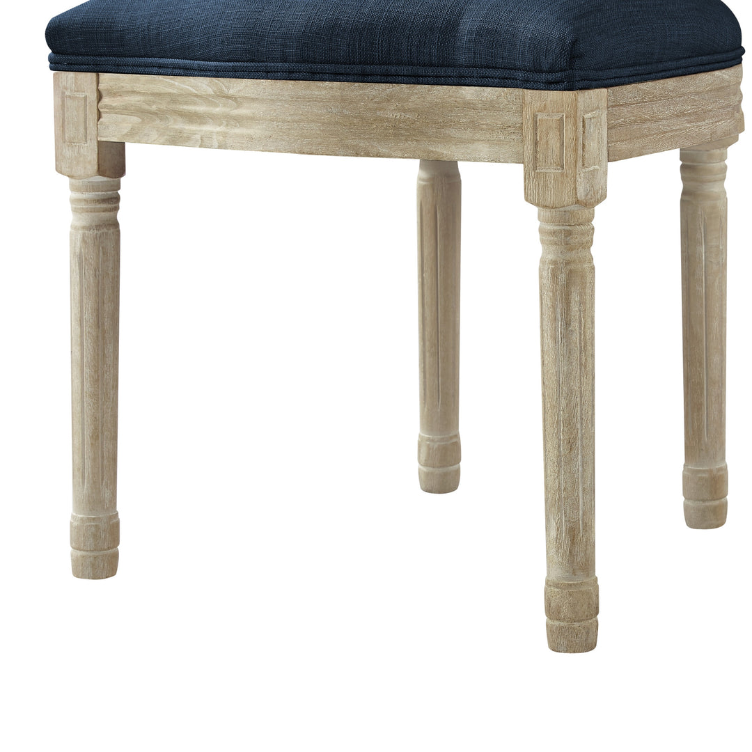 Tufted Navy Blue and Brown Upholstered Linen Dining Side Chair