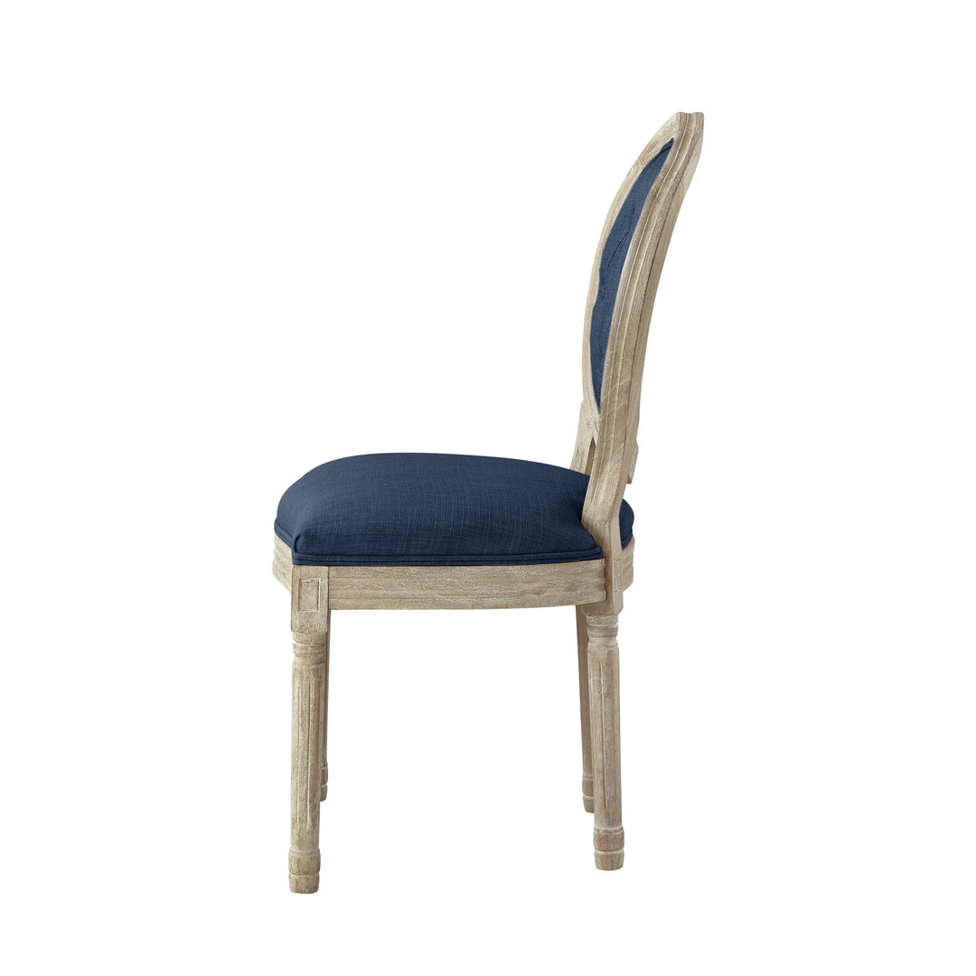 Tufted Navy Blue and Brown Upholstered Linen Dining Side Chair