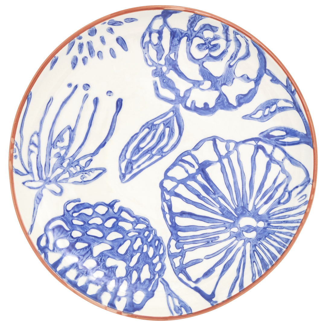 Blue and White Sixteen Piece Round Floral Ceramic Service For Four Dinnerware Set