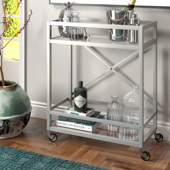 Nickel Steel And Glass Rolling Bar Cart