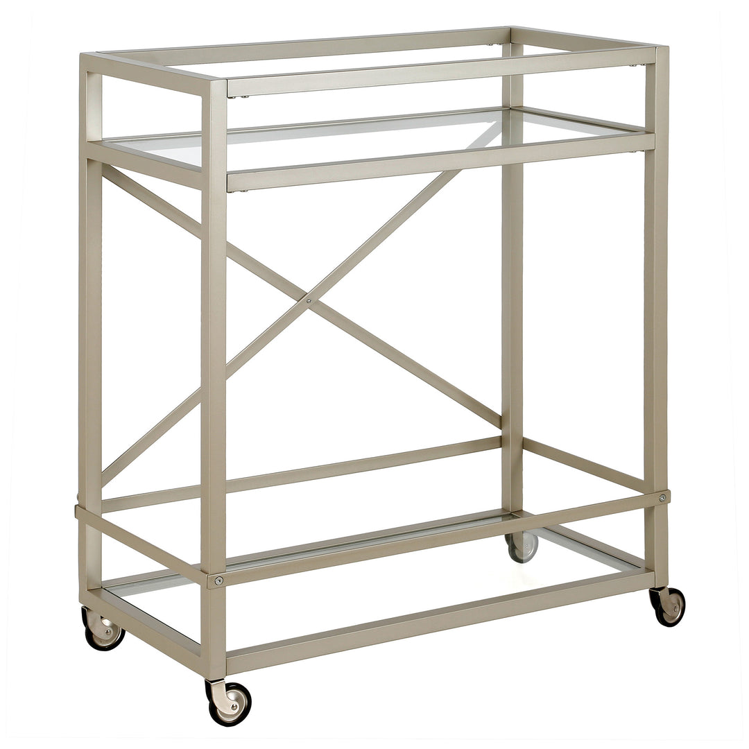 Nickel Steel And Glass Rolling Bar Cart