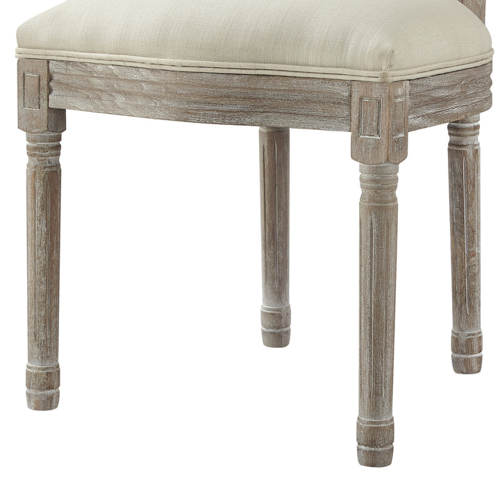 Tufted Cream and Brown Upholstered Linen Dining Side Chair