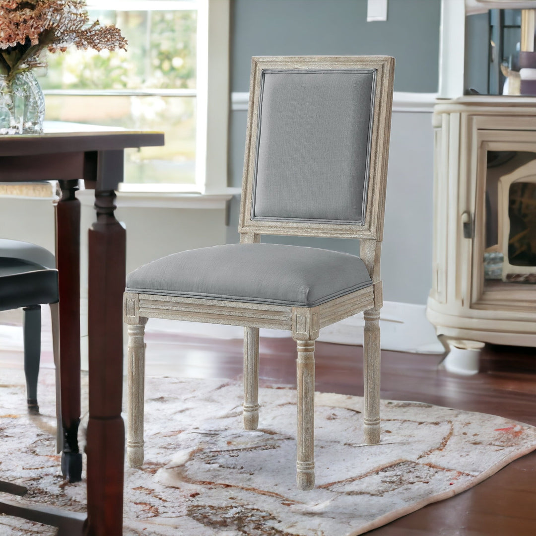 Set of Two Gray and Brown Upholstered Linen Dining Side Chairs