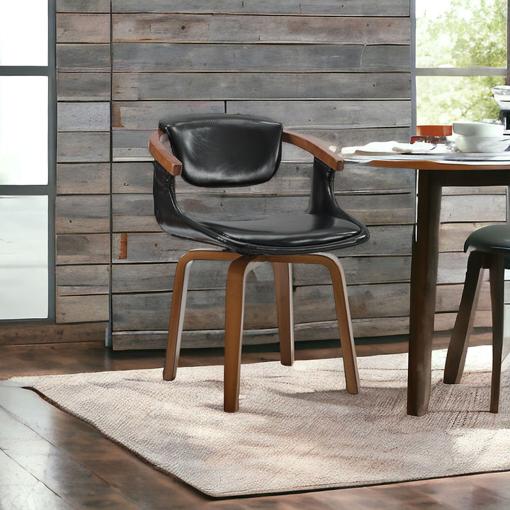 Black And Dark Brown Upholstered Faux Leather Dining Arm Chair