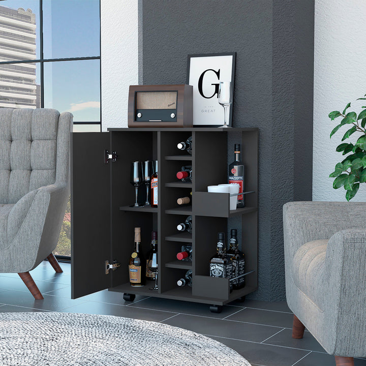 Black Rolling Bar Cart With Wine Storage