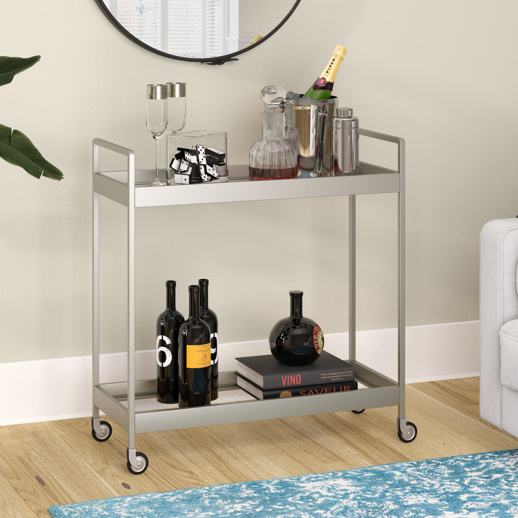 Nickel Steel And Glass Rolling Bar Cart