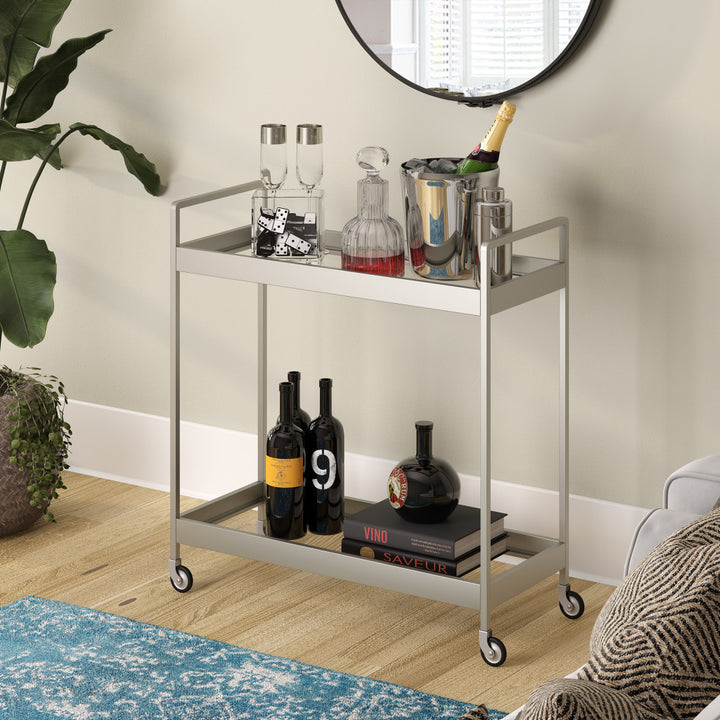 Nickel Steel And Glass Rolling Bar Cart