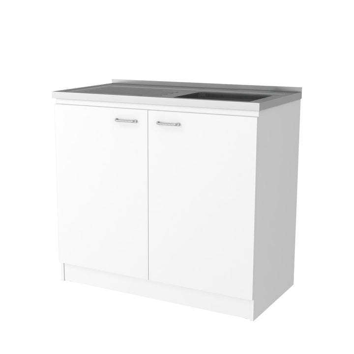 39" White Stainless Steel Accent Cabinet With Two Shelves