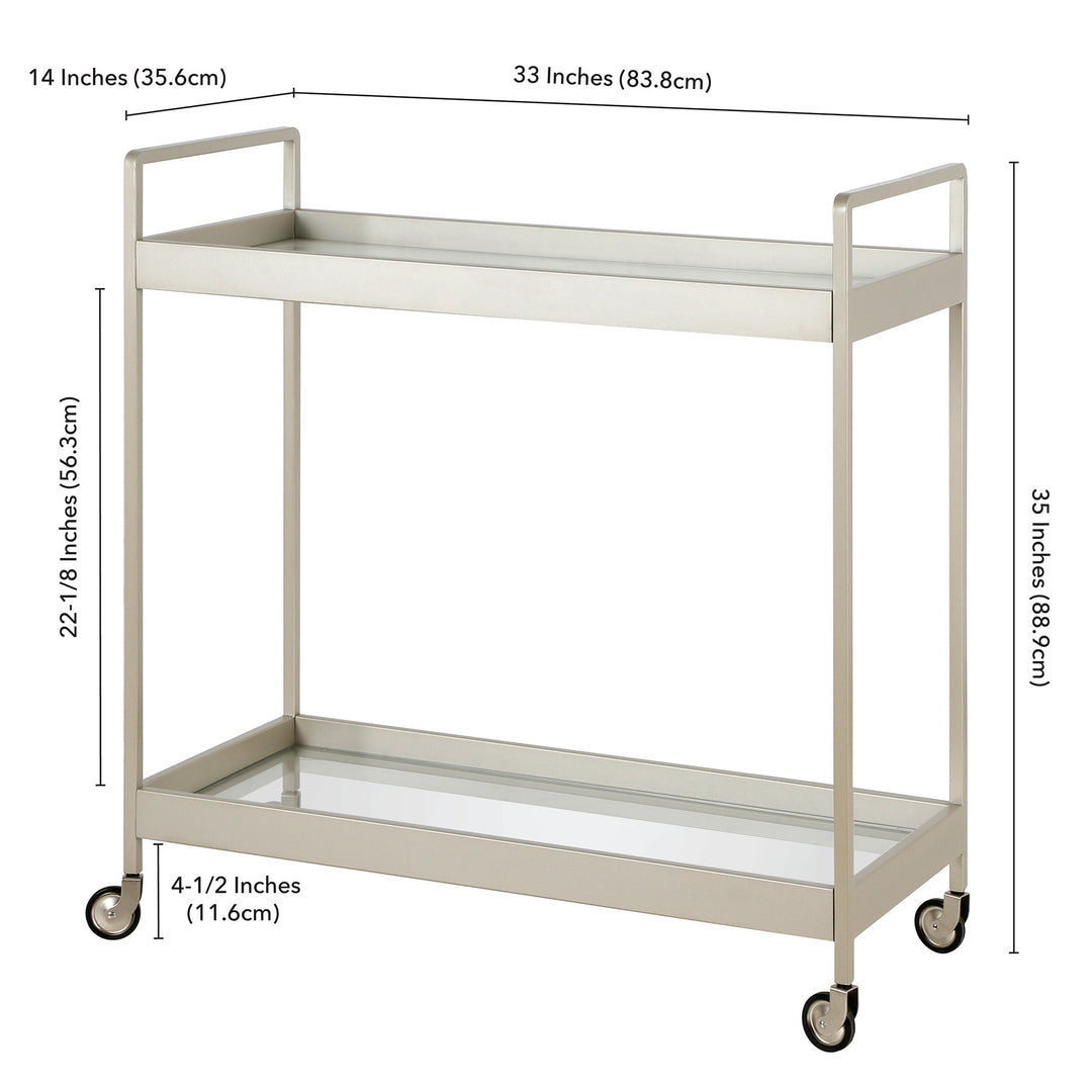 Nickel Steel And Glass Rolling Bar Cart