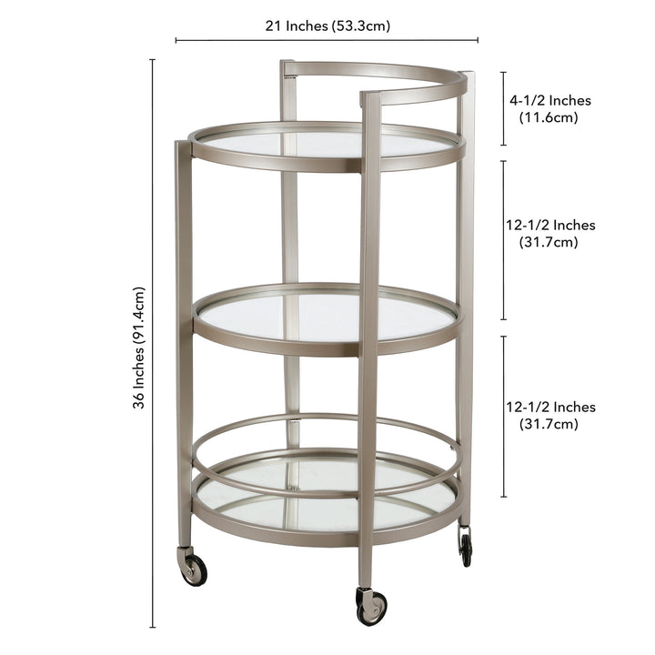 Nickel Steel And Glass Round Rolling Bar Cart