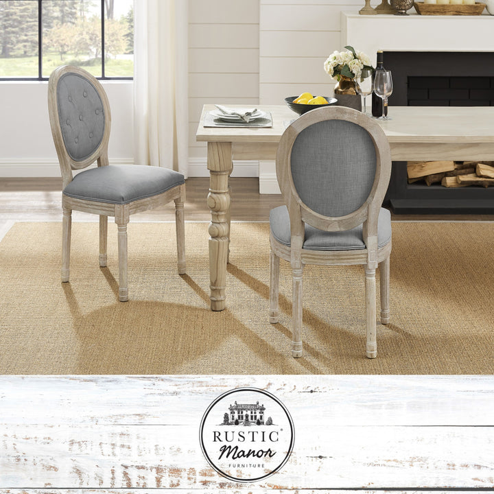 Tufted Gray and Brown Upholstered Linen Dining Side Chair