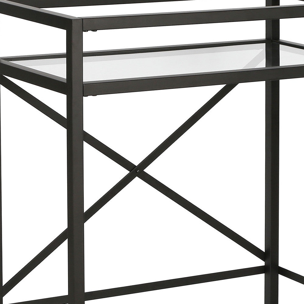 Black Steel And Glass Rolling Bar Cart