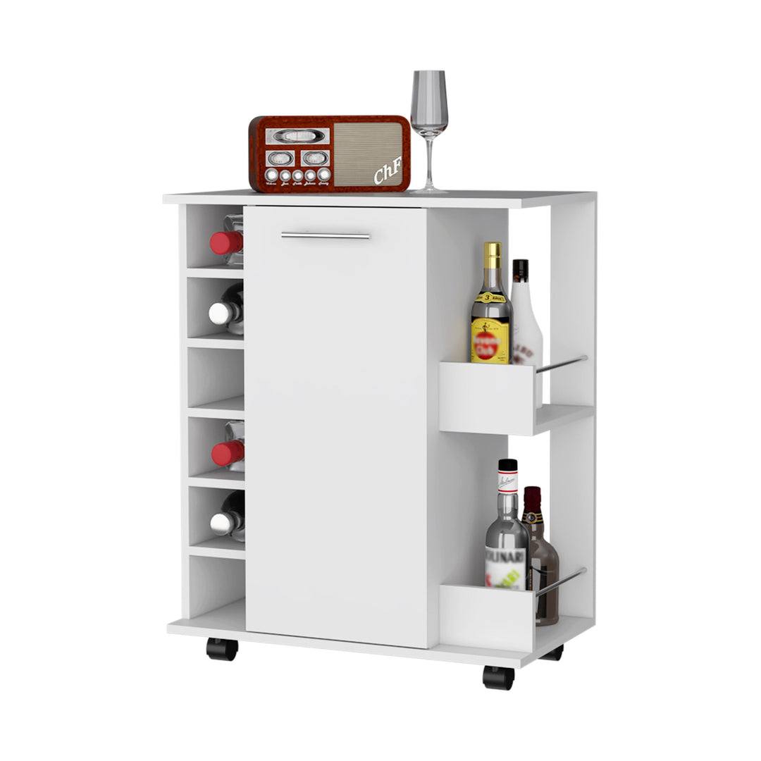 White Rolling Bar Cart With Wine Storage