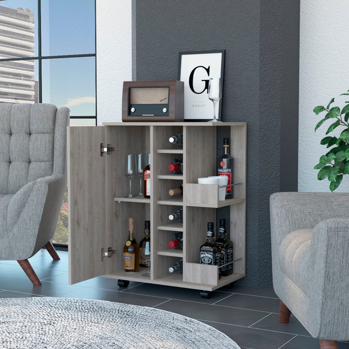 Light Gray Rolling Bar Cart With Wine Storage