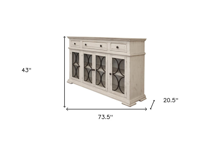 74" Ivory Solid and Manufactured Wood Distressed Credenza