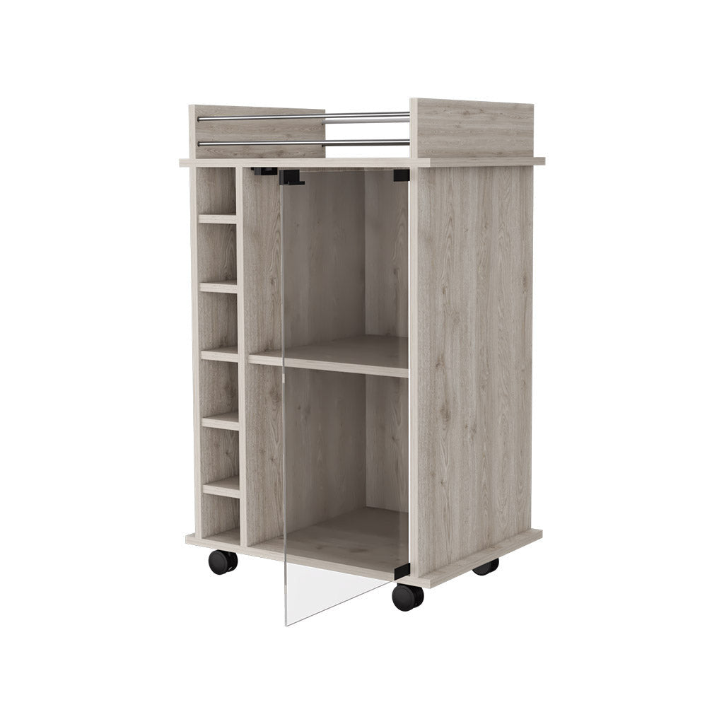 Light Gray Rolling Bar Cart With Wine Storage