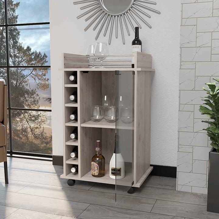 Light Gray Rolling Bar Cart With Wine Storage