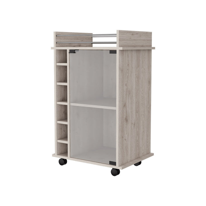 Light Gray Rolling Bar Cart With Wine Storage