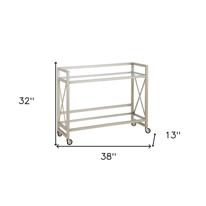 Nickel Steel And Glass Rolling Bar Cart