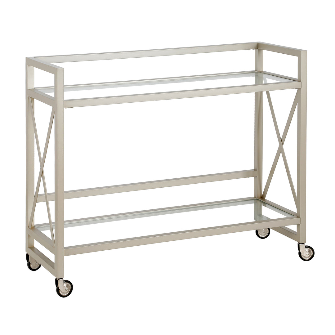 Nickel Steel And Glass Rolling Bar Cart