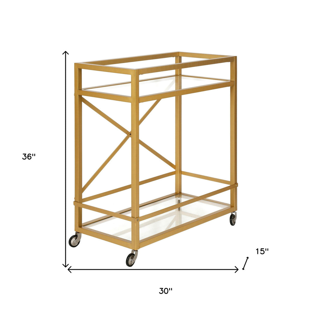 Brass Steel And Glass Rolling Bar Cart