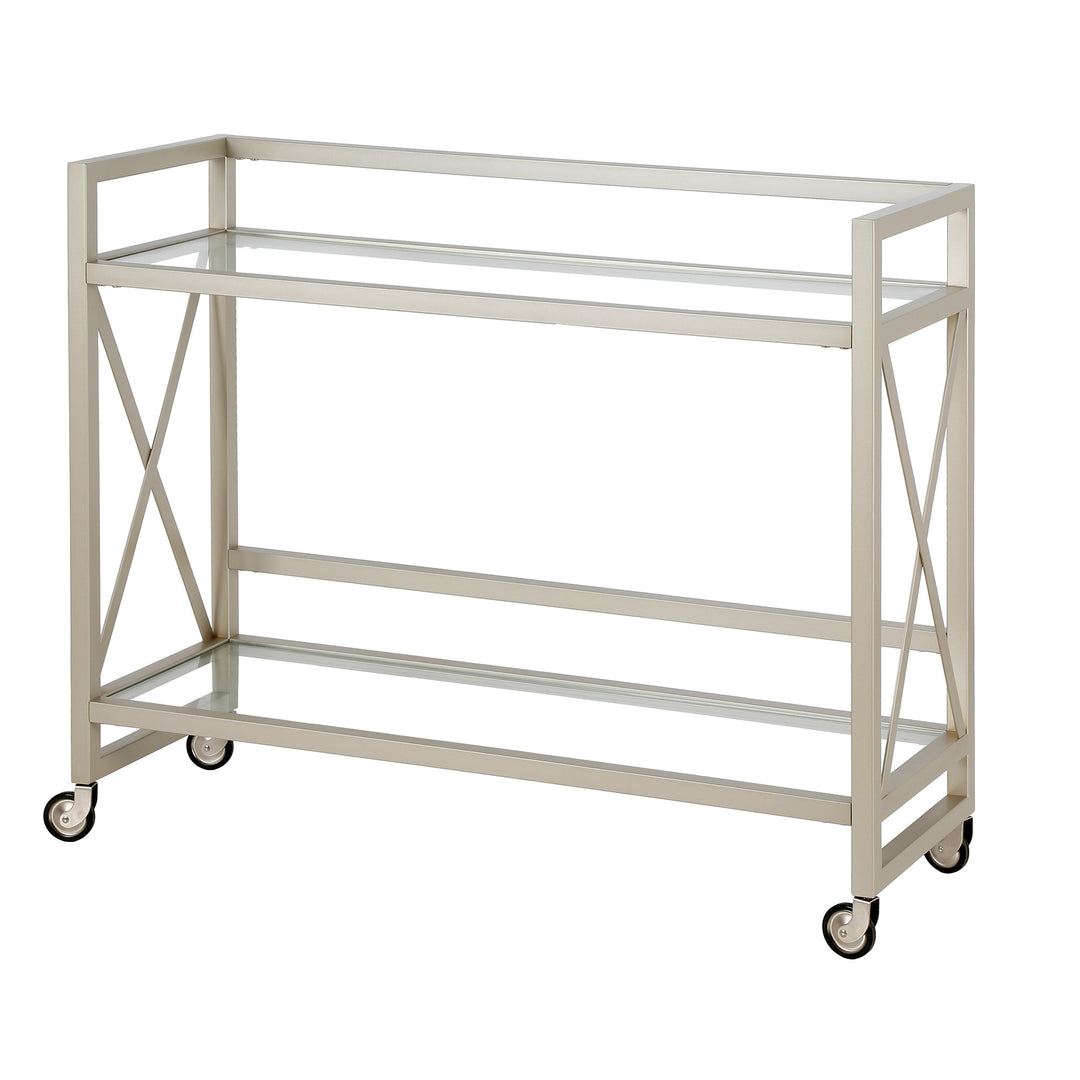 Nickel Steel And Glass Rolling Bar Cart