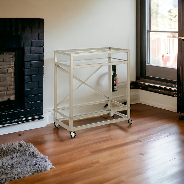 Brass Steel And Glass Rolling Bar Cart