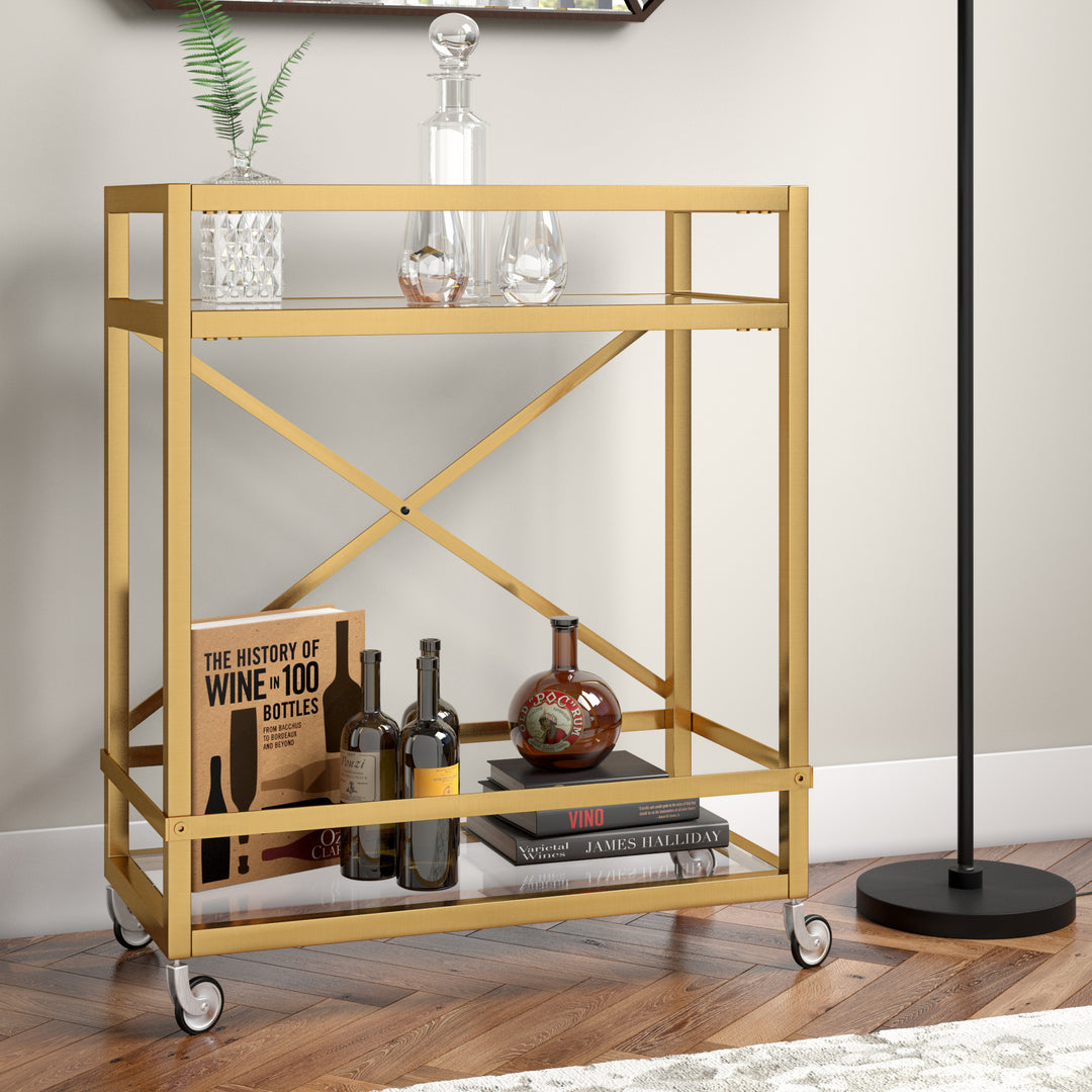 Brass Steel And Glass Rolling Bar Cart