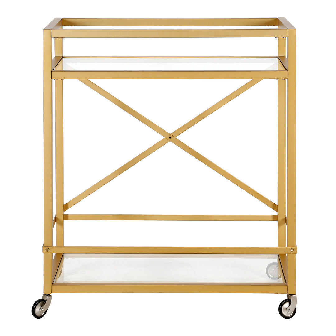 Brass Steel And Glass Rolling Bar Cart